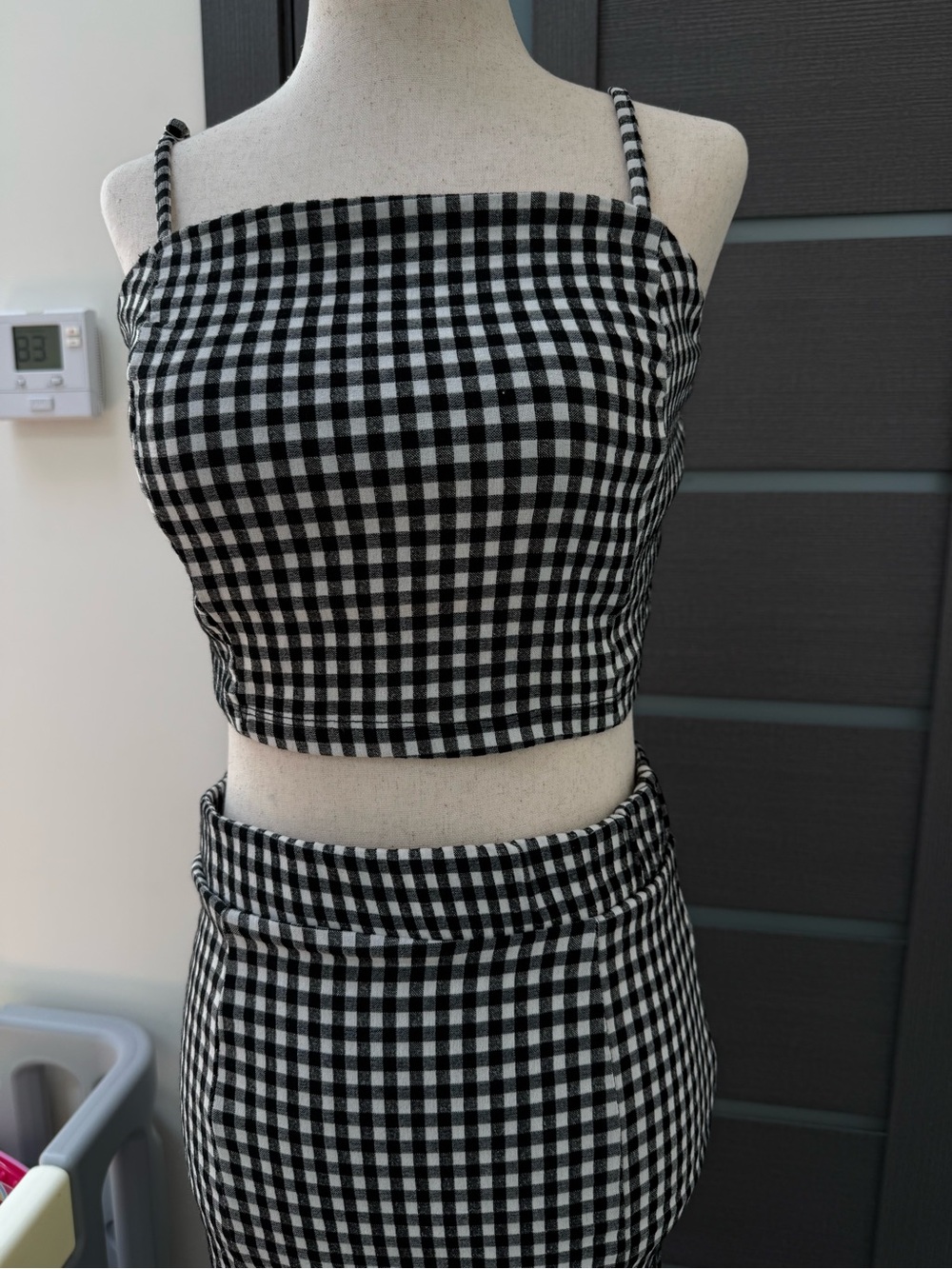 Gingham Two-Piece Crop Top & Skirt Set - Black/White